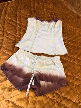 American Retro brown and light green Satin Cami & Shorts Sleep Set size S